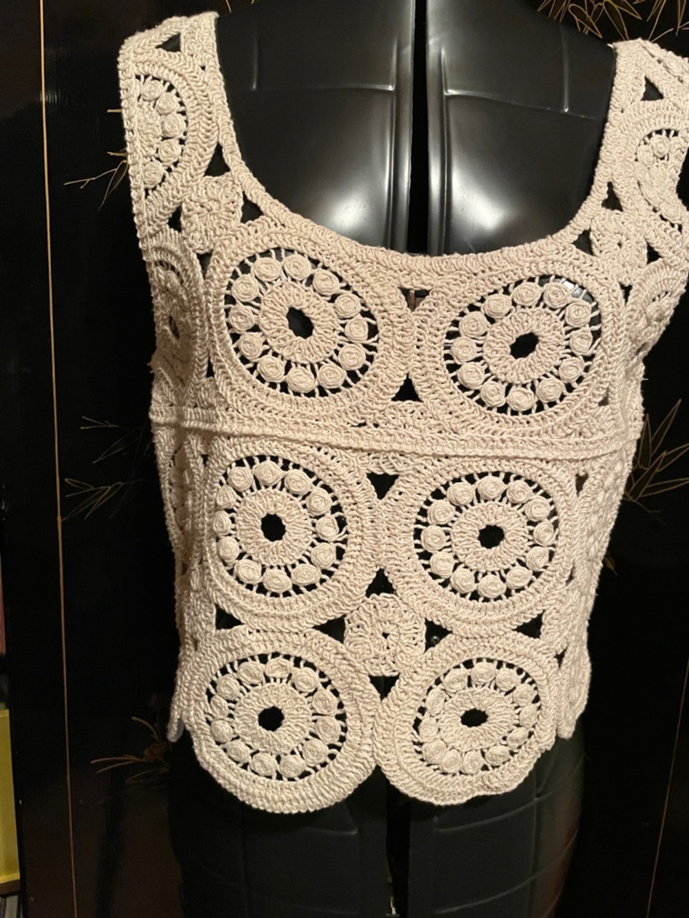 NWT Crochet Circle Motif Tank Top in Cream